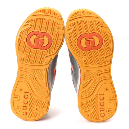 Gucci Calfskin Suede Mesh Lizard Embossed Womens Ultrapace Sneakers 37 Silver Anthracite Neon Orange 6 of 8