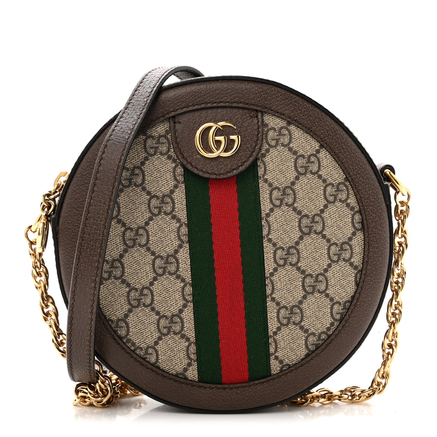 GG Supreme Monogram Web Mini Ophidia Round Shoulder Bag Brown