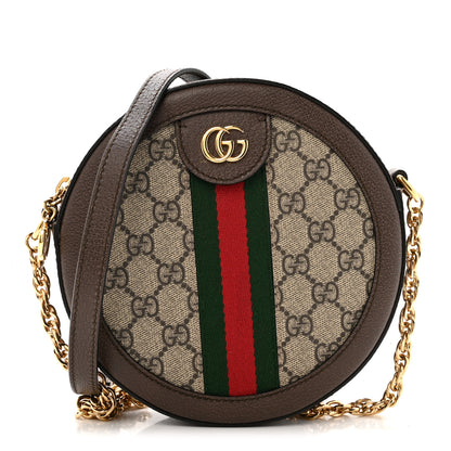 Gucci GG Supreme Monogram Web Mini Ophidia Round Shoulder Bag Brown 1 of 13