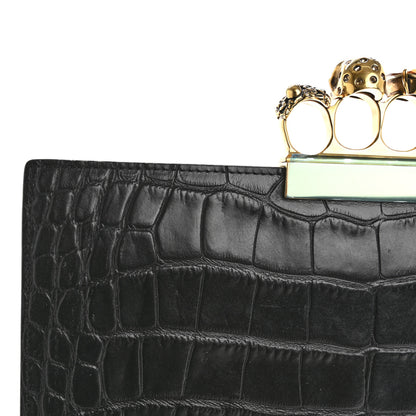 Alexander McQueen Calfskin Crocodile Embossed Knuckle Flat Clutch Black 11 of 11