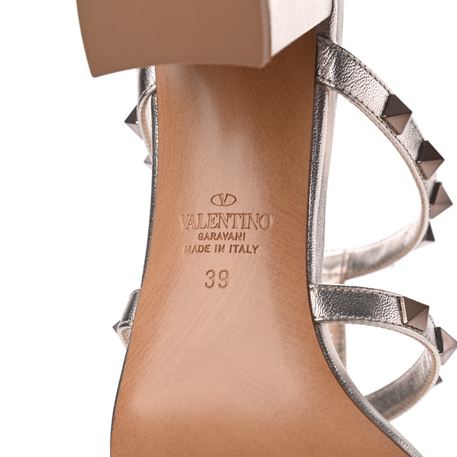 Valentino Garavani Metallic Nappa Rockstud 60mm Caged Slide Sandals 39 Skin 7 of 11