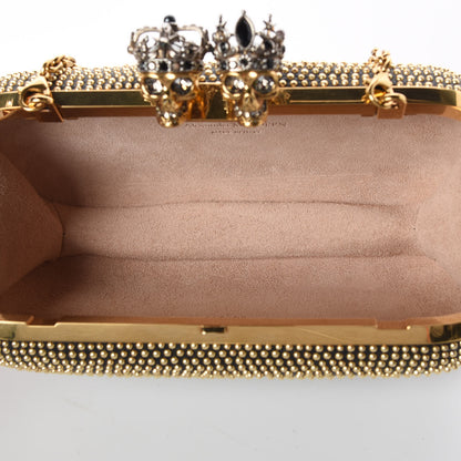 Alexander McQueen Crystal Nappa Queen and King Skull Box Chain Clutch Black Silver 5 of 8