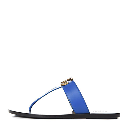 Gucci Calfskin Double G Thong Sandals 37.5 Shiny Electric Blue 1 of 9