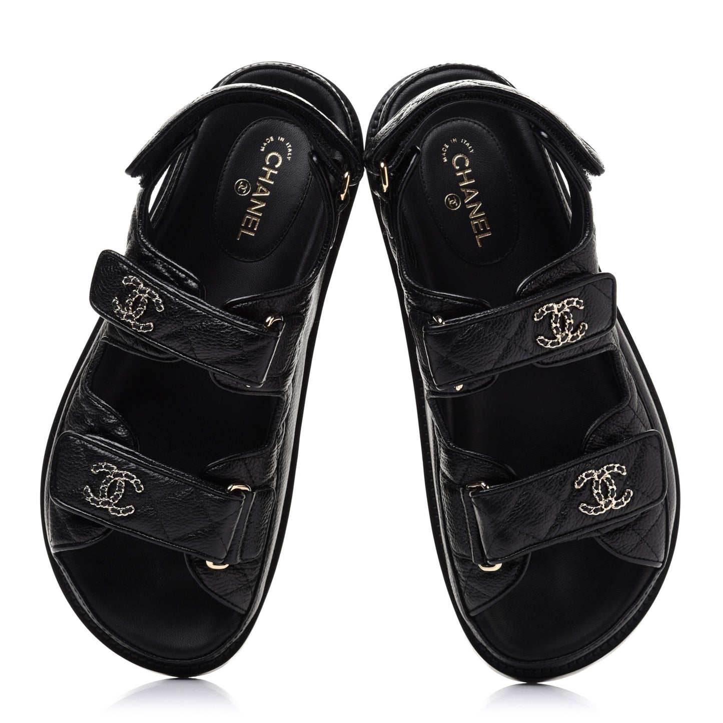 Grained Calfskin Velcro Dad Sandals 36 Black
