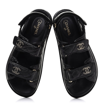 Chanel Grained Calfskin Velcro Dad Sandals 36 Black 5 of 10