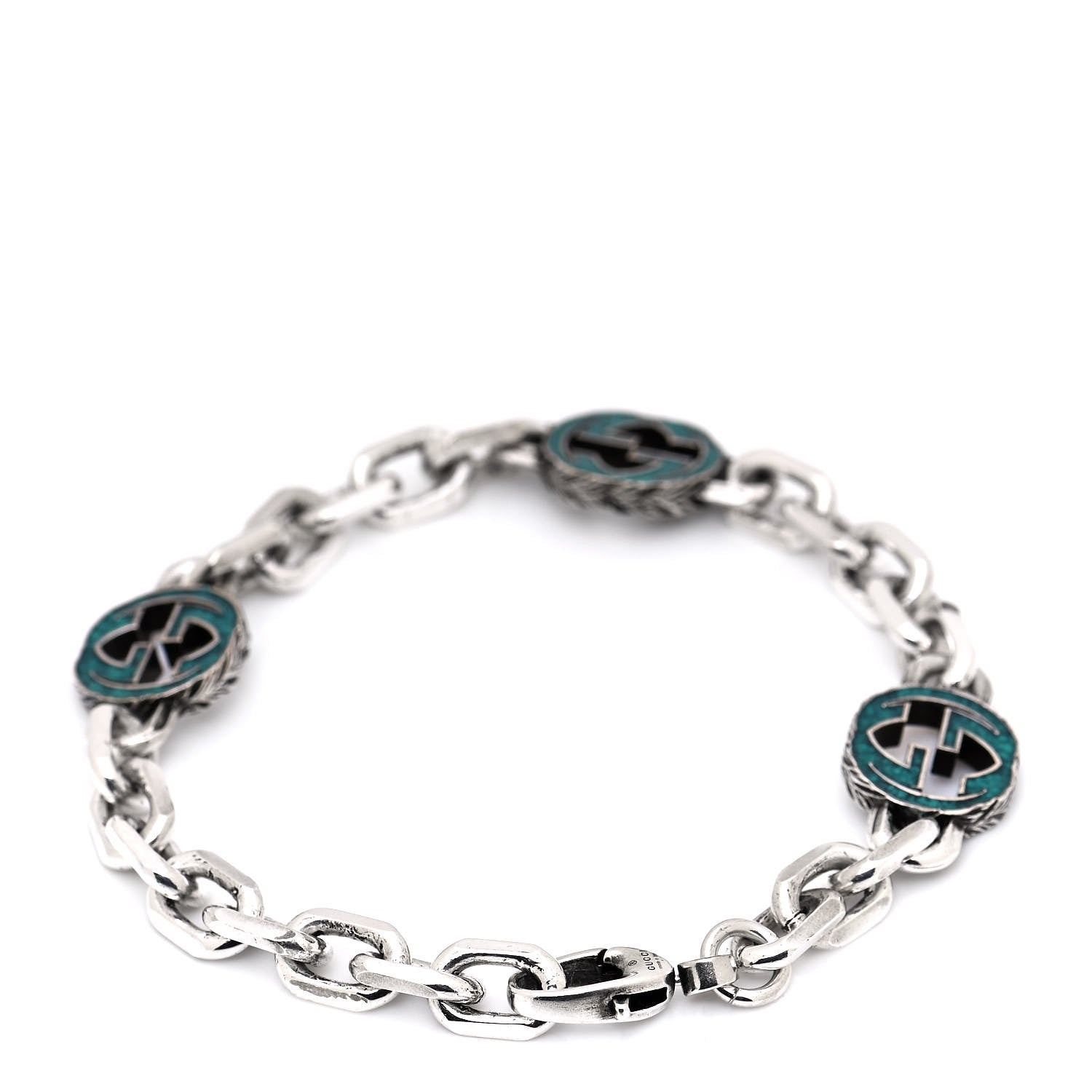 Gucci Sterling Silver Enamel Interlocking G Link Bracelet Turquoise 3 of 5