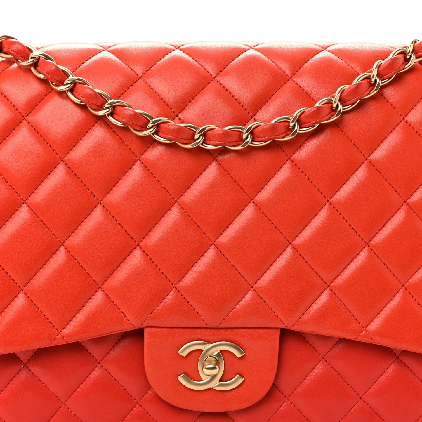 Lambskin Quilted Maxi Single Flap Red