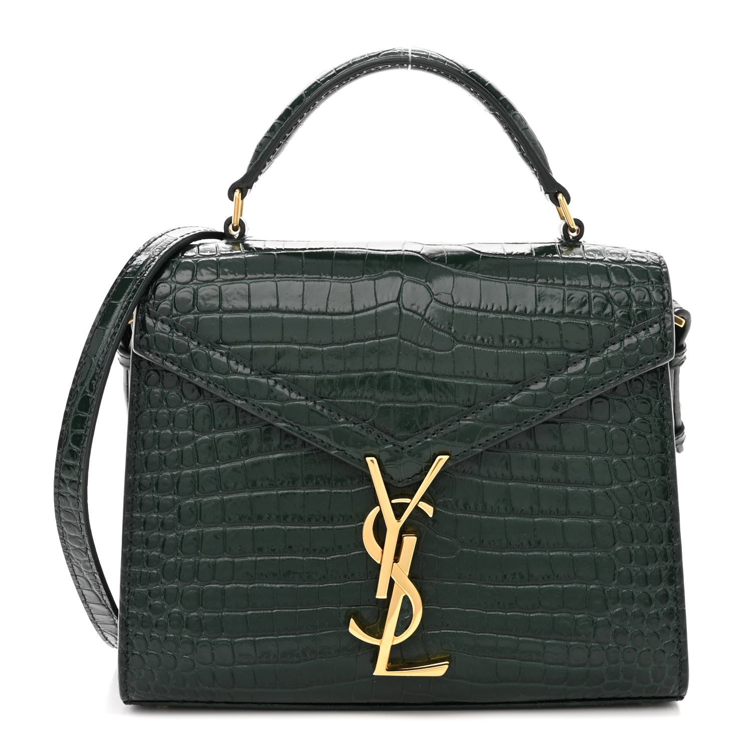 Saint Laurent Calfskin Crocodile Embossed Mini Classic Monogram Cassandra Top Handle Green 1 of 9