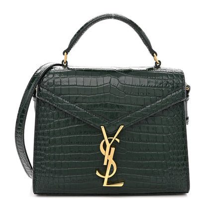 Saint Laurent Calfskin Crocodile Embossed Mini Classic Monogram Cassandra Top Handle Green 1 of 9