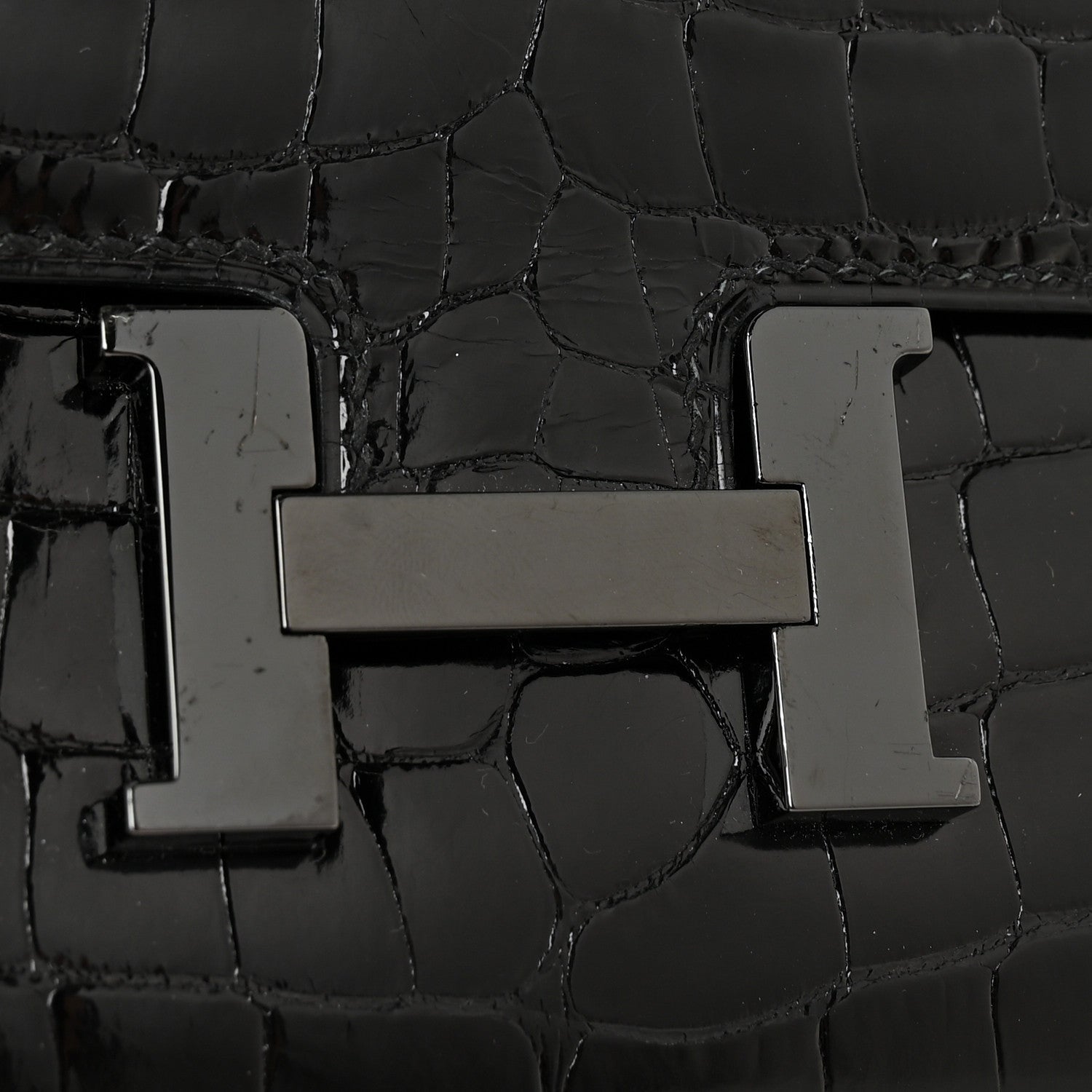Hermes Shiny Alligator Monochrome Constance Long Wallet Black 8 of 11