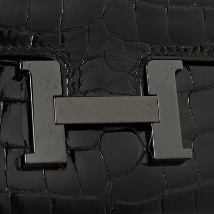 Hermes Shiny Alligator Monochrome Constance Long Wallet Black 8 of 11