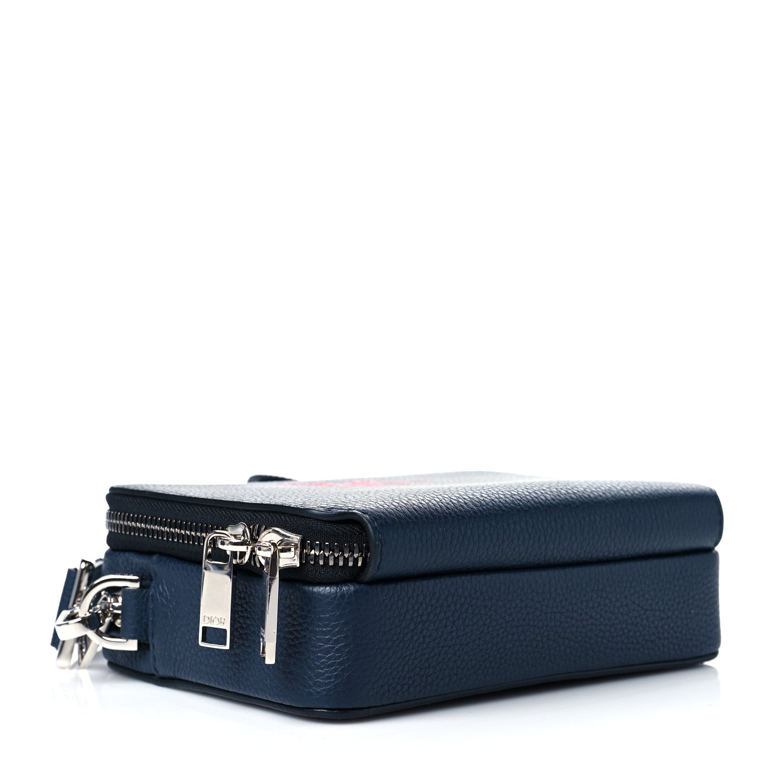 Christian Dior X SHAWN STUSSY Grained Calfskin Ox Head Crossbody Double Zip Crossbody Pouch Navy Blue 6 of 13