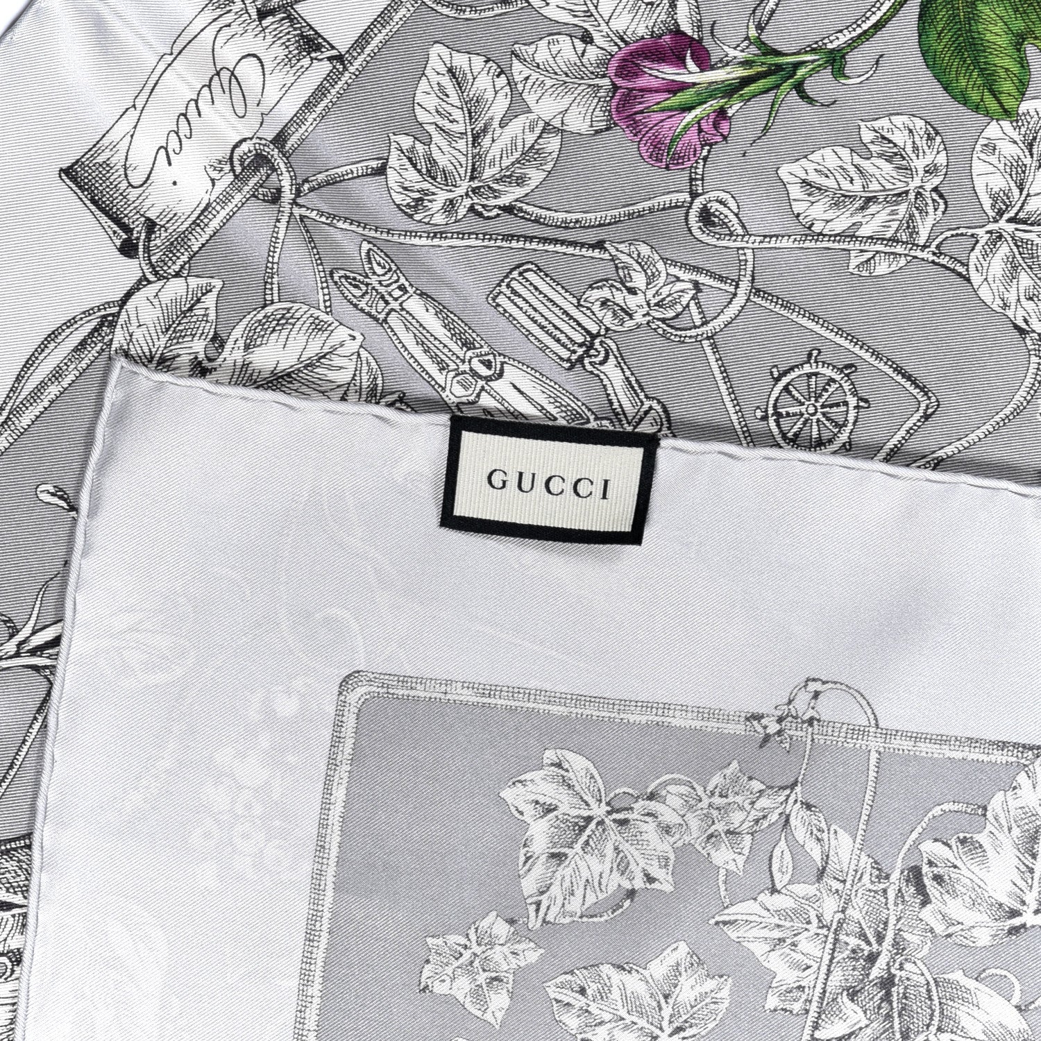 Gucci Silk Twill Wondergardenia Square Scarf Zinc Beige 2 of 4