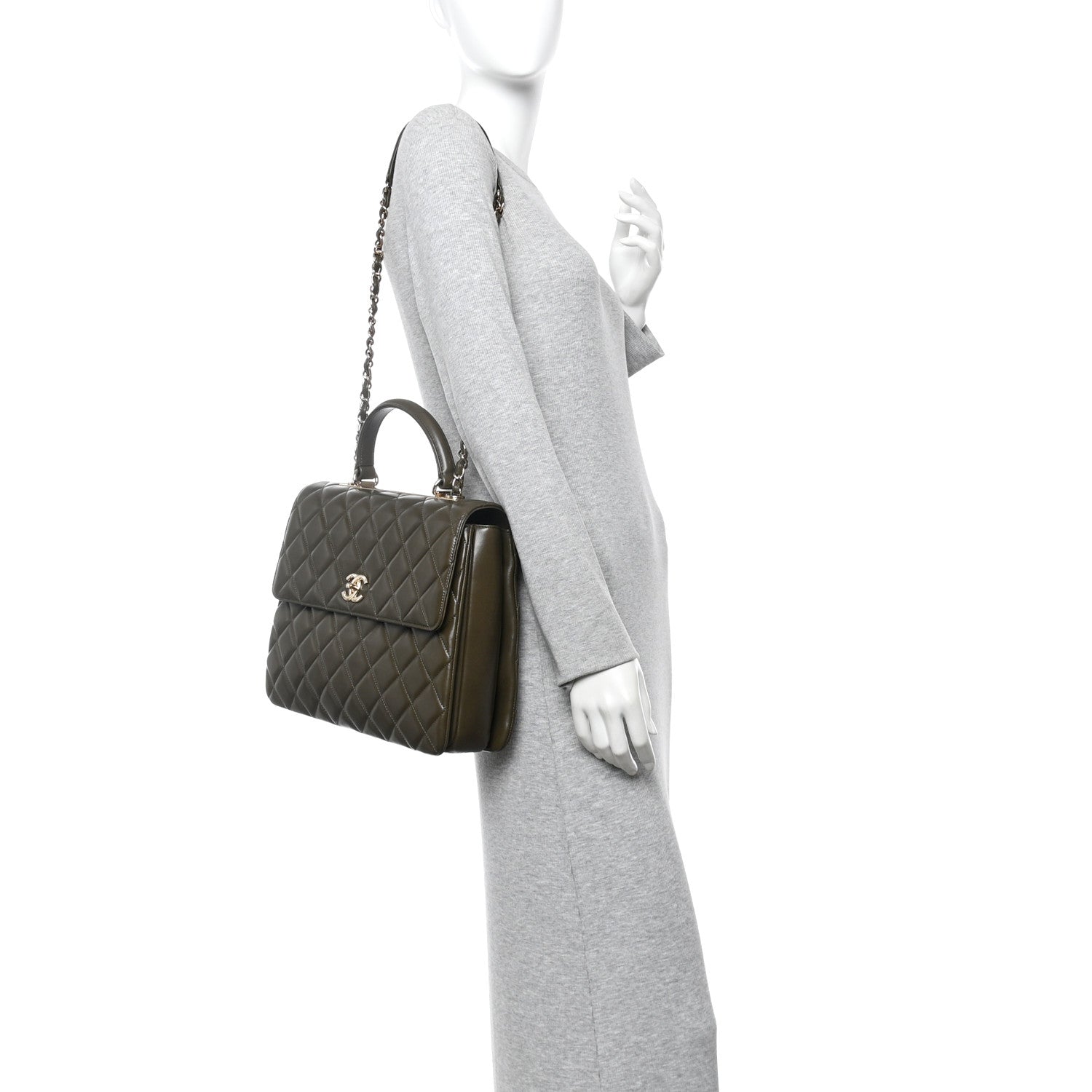 Chanel Lambskin Quilted Large Trendy CC Dual Handle Flap Bag Khaki 2 of 10