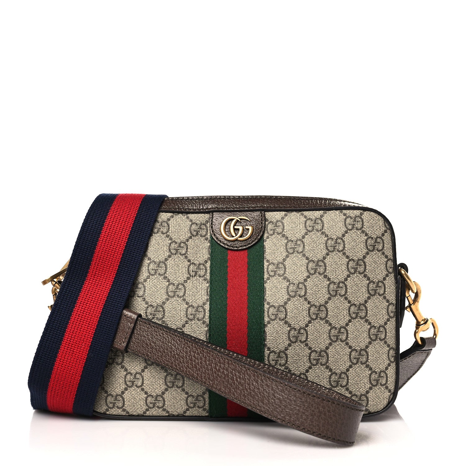 Gucci GG Supreme Monogram Textured Dollar Calfskin Web Ophidia Wristlet Shoulder Bag Beige Ebony New Acero 1 of 9