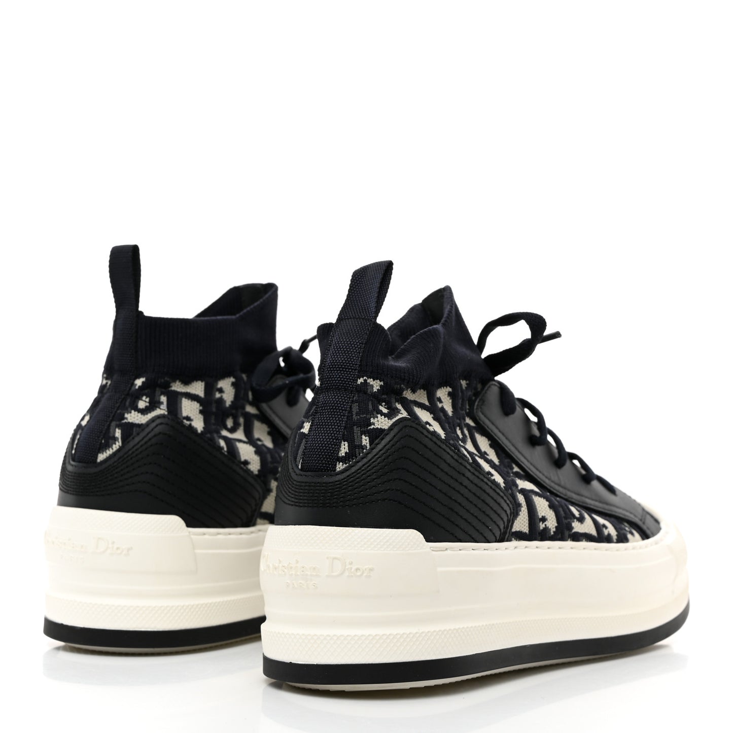 Technical Knit Calfskin Oblique Womens Walk'n Dior Mid Top Sneakers 38.5 Deep Blue