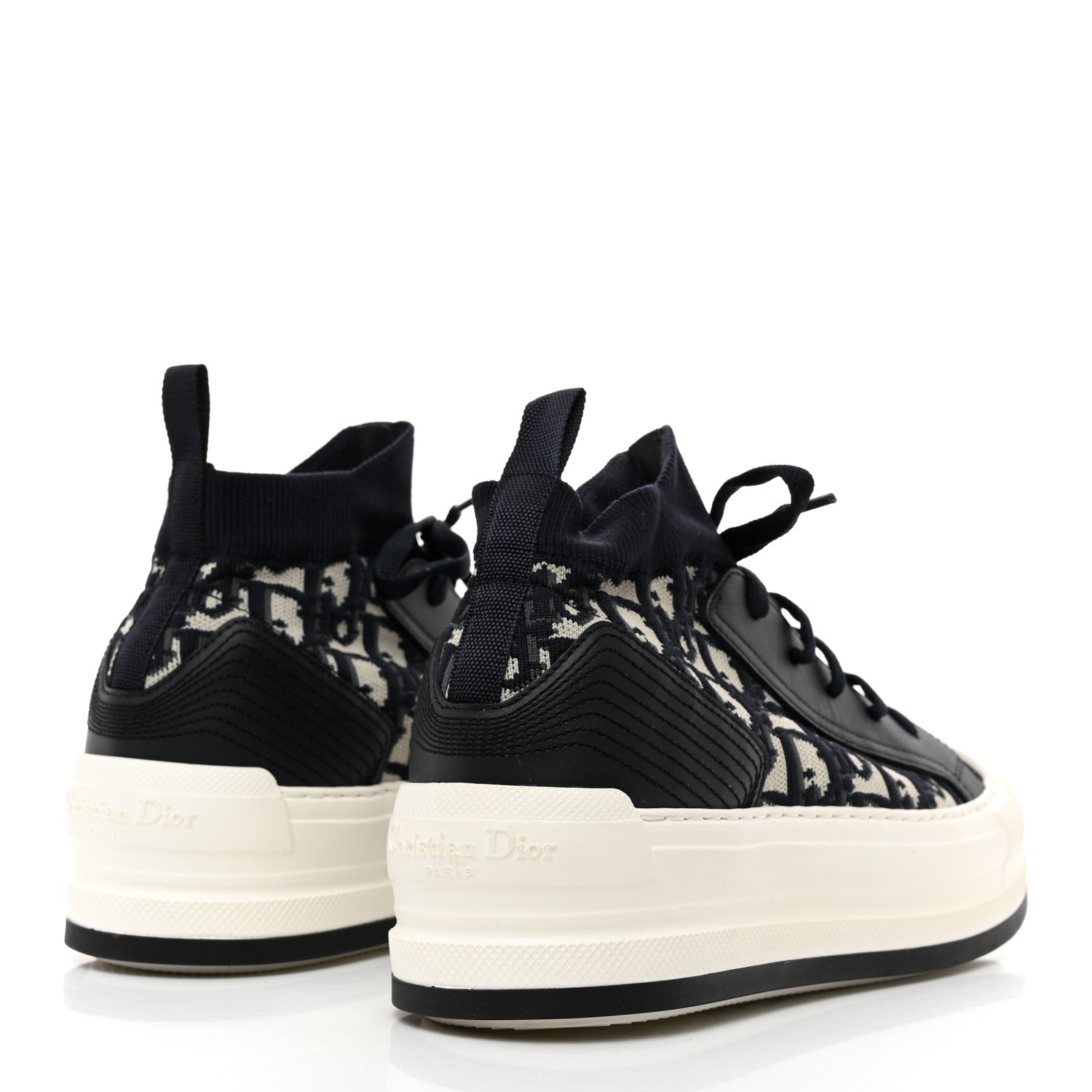 Christian Dior Technical Knit Calfskin Oblique Womens Walk'n Dior Mid Top Sneakers 38.5 Deep Blue 4 of 8