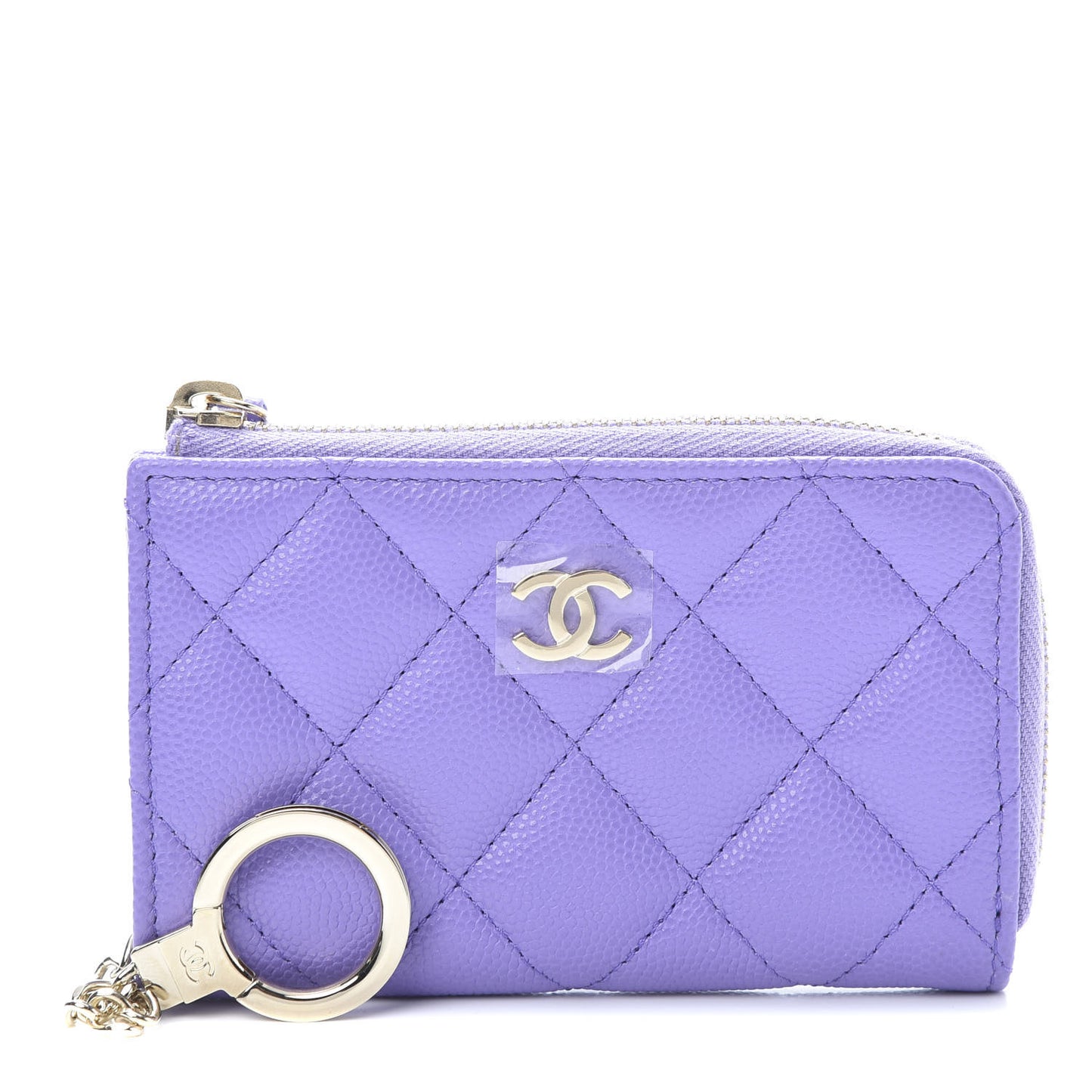 Caviar Quilted Zipped Key Holder Case Purple