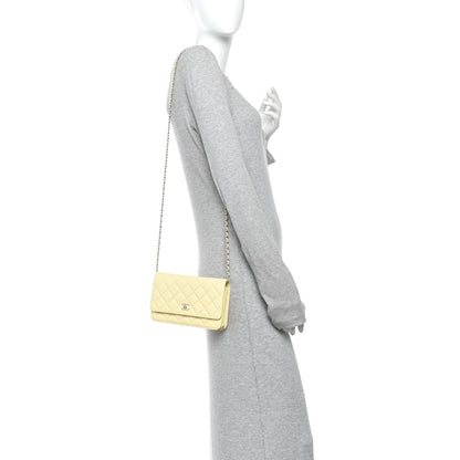 Chanel Caviar Quilted CC Turn Lock Wallet On Chain WOC Light Yellow 2 of 12