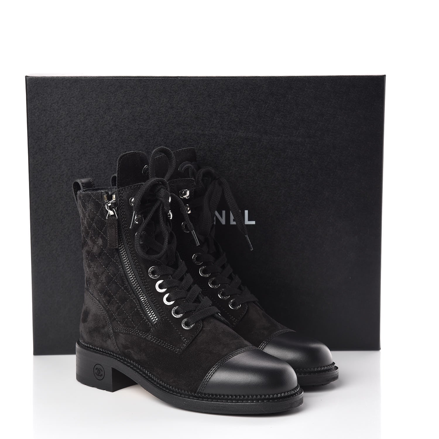 Chanel Suede Calfskin Quilted Lace Up Boots 36 Black 8 of 8