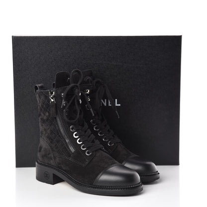 Chanel Suede Calfskin Quilted Lace Up Boots 36 Black 8 of 8