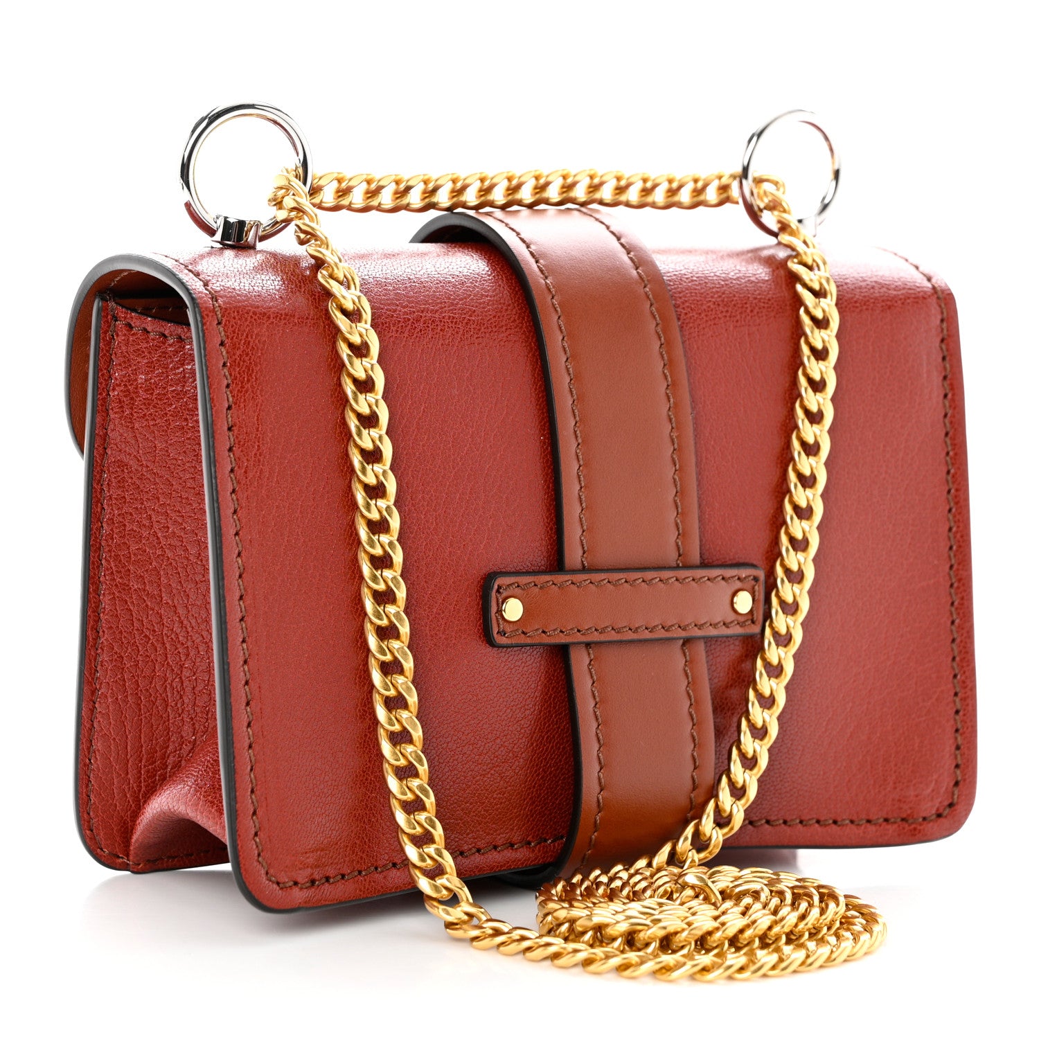 Chloe Shiny Goatskin Calfskin Mini Aby Chain Shoulder Bag Sepia Brown 3 of 9
