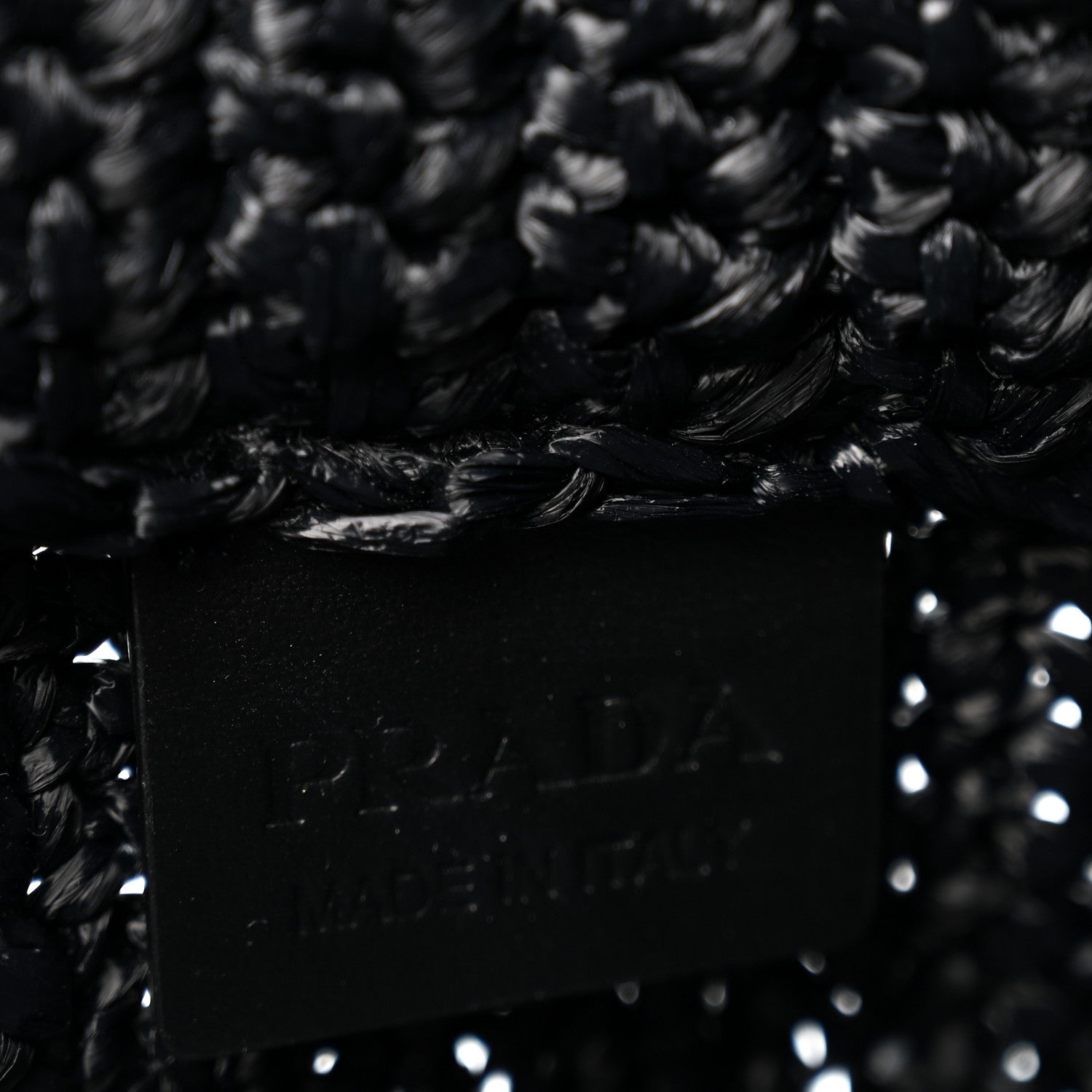 Prada Yarn Raffia Effect Crochet Small Logo Tote Black 6 of 9