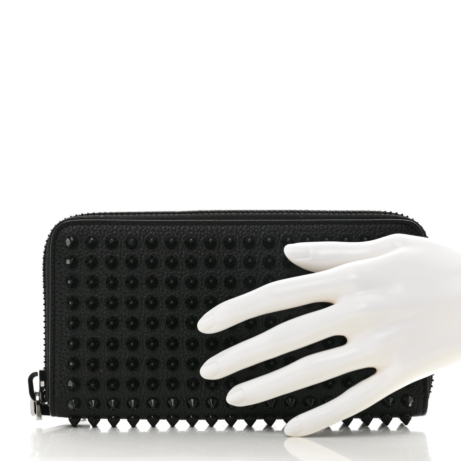 Christian Louboutin Calfskin Empire Panettone Spiked Zip Around Wallet Black 2 of 8