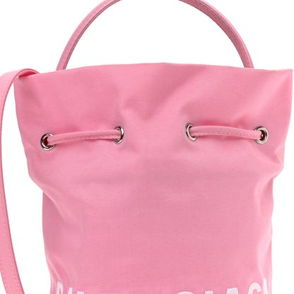 Balenciaga Recycled Sport Nylon Logo Embroidered Wheel Drawstring Bucket Bag XS Pink White 8 of 10