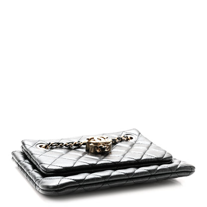 Chanel Shiny Lambskin Quilted Medium Double Case With Strap Black 4 of 11