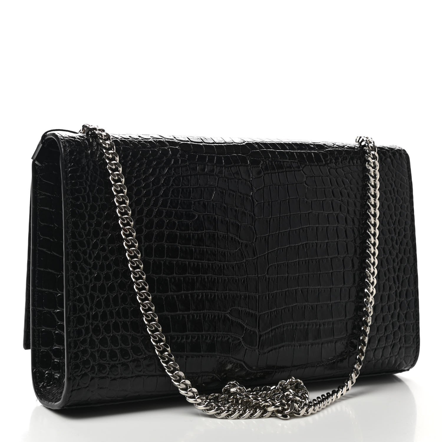 Saint Laurent Calfskin Crocodile Embossed Medium Classic Monogram Kate Tassel Satchel Black 3 of 11