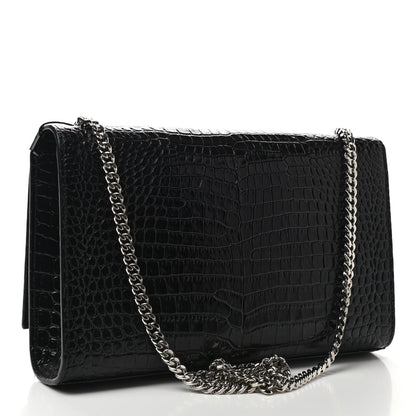 Saint Laurent Calfskin Crocodile Embossed Medium Classic Monogram Kate Tassel Satchel Black 3 of 11