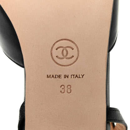 Chanel Lambskin Patent Cap Toe CC Slingback Sandals 38 Black 6 of 8