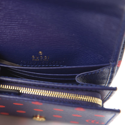 Gucci Shangai Calfskin Polka Dot Horsebit 1955 Flap Card Case Wallet Blue Orange Sailor Blue 6 of 6