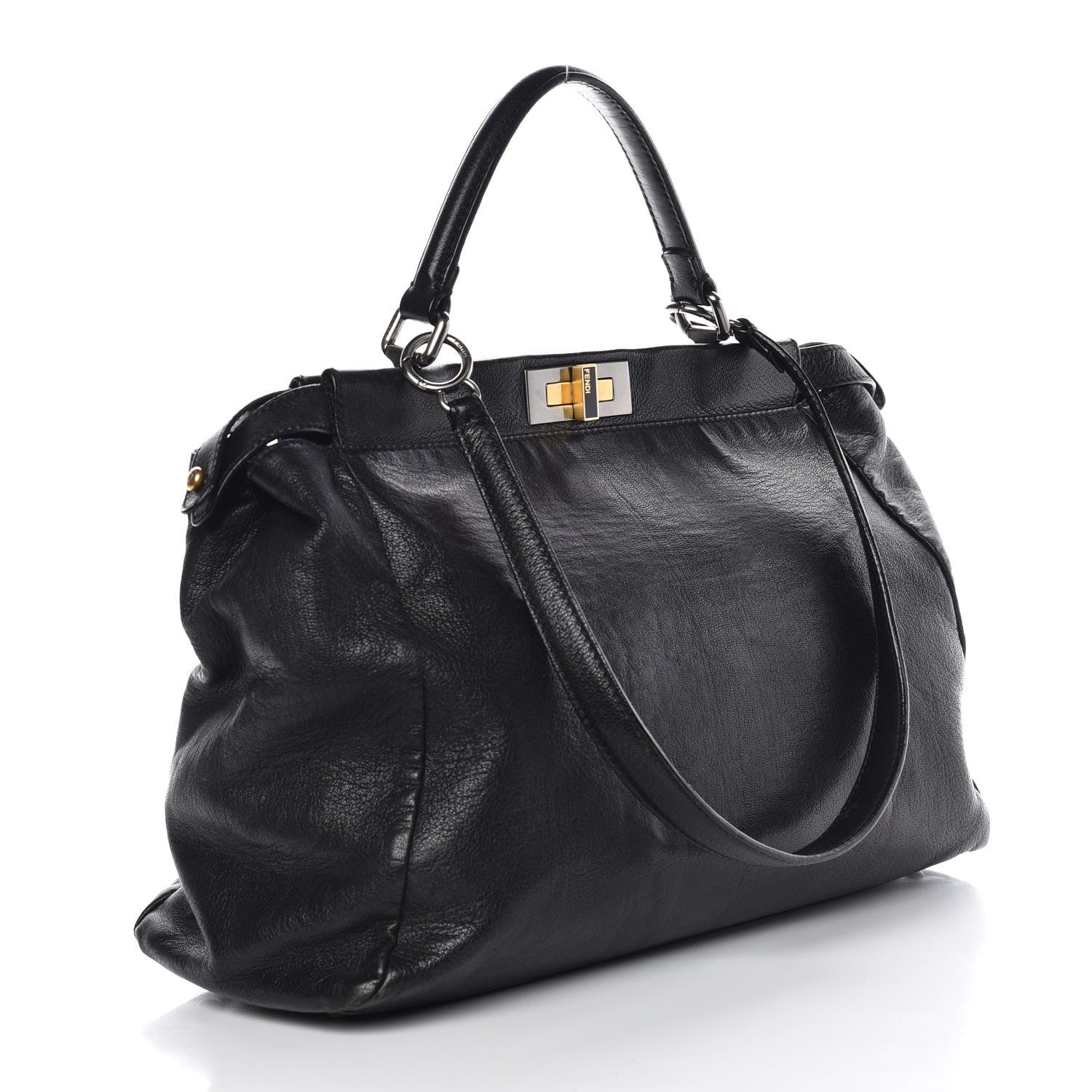 Fendi Goatskin Zucca Large Peekaboo Iconic Satchel Black Tobacco 5 of 20