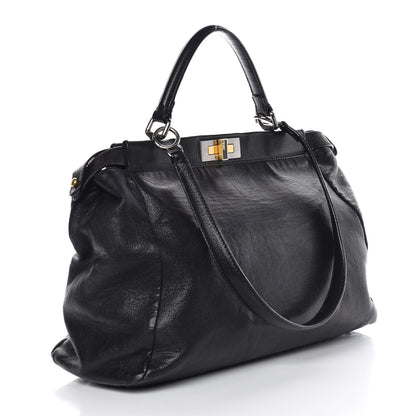 Fendi Goatskin Zucca Large Peekaboo Iconic Satchel Black Tobacco 5 of 20