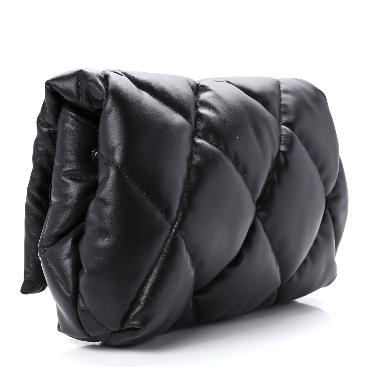 Balenciaga Nappa Calfskin Quilted Touch B Puffy Clutch Black 2 of 10