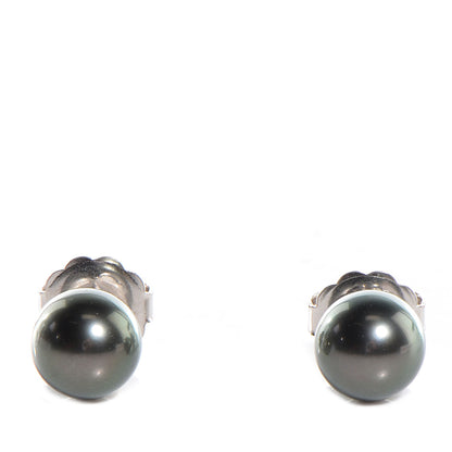 Mikimoto 18K White Gold Black South Sea Pearl 9mm Stud Earrings 1 of 4