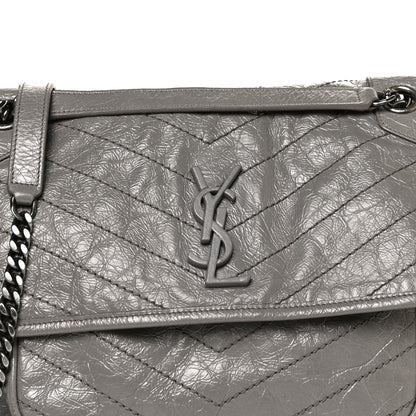 Saint Laurent Crinkled Calfskin Matelasse Monogram Medium Niki Chain Satchel Fog 8 of 10