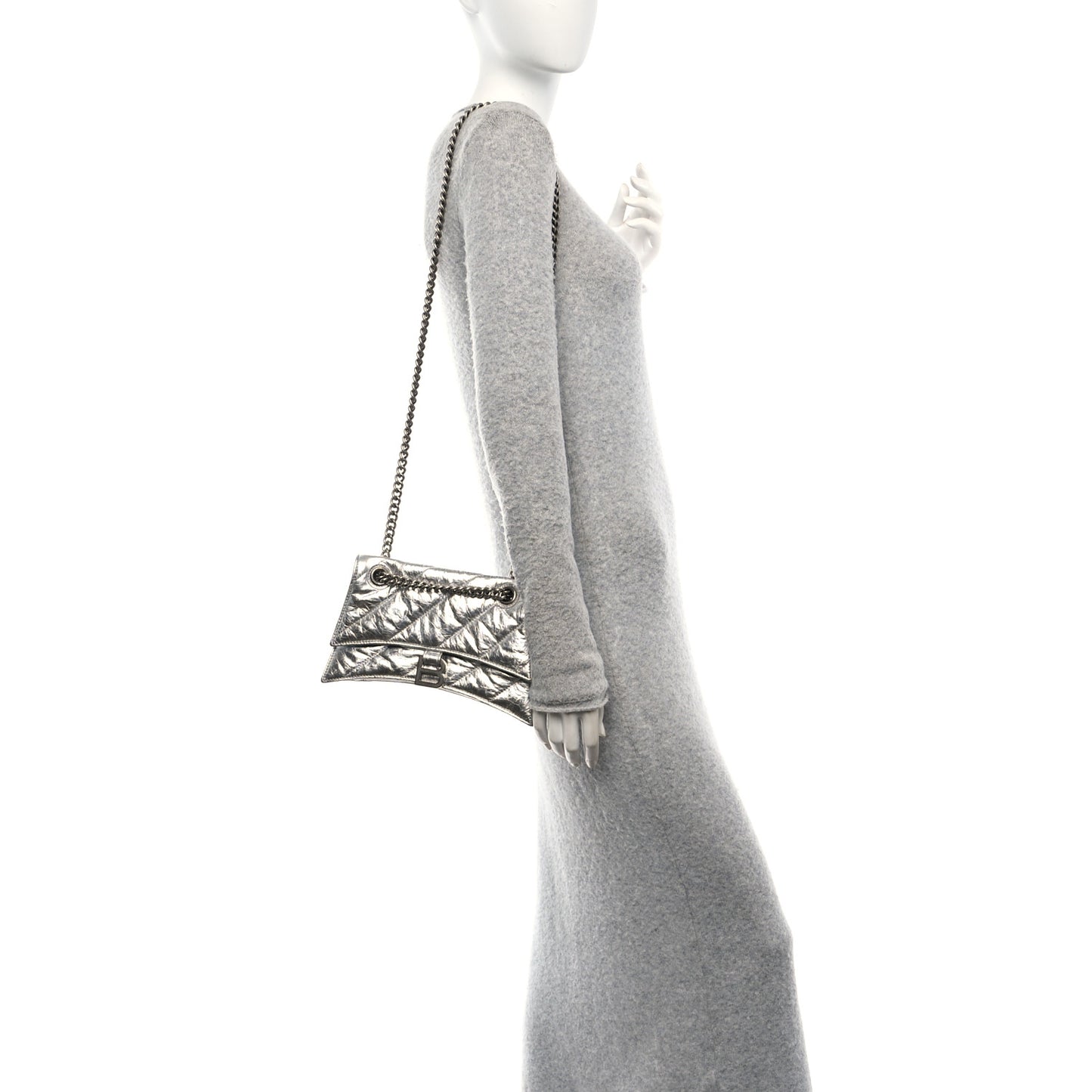 Crushed Calfskin Quilted Small Crush Chain Bag Silver