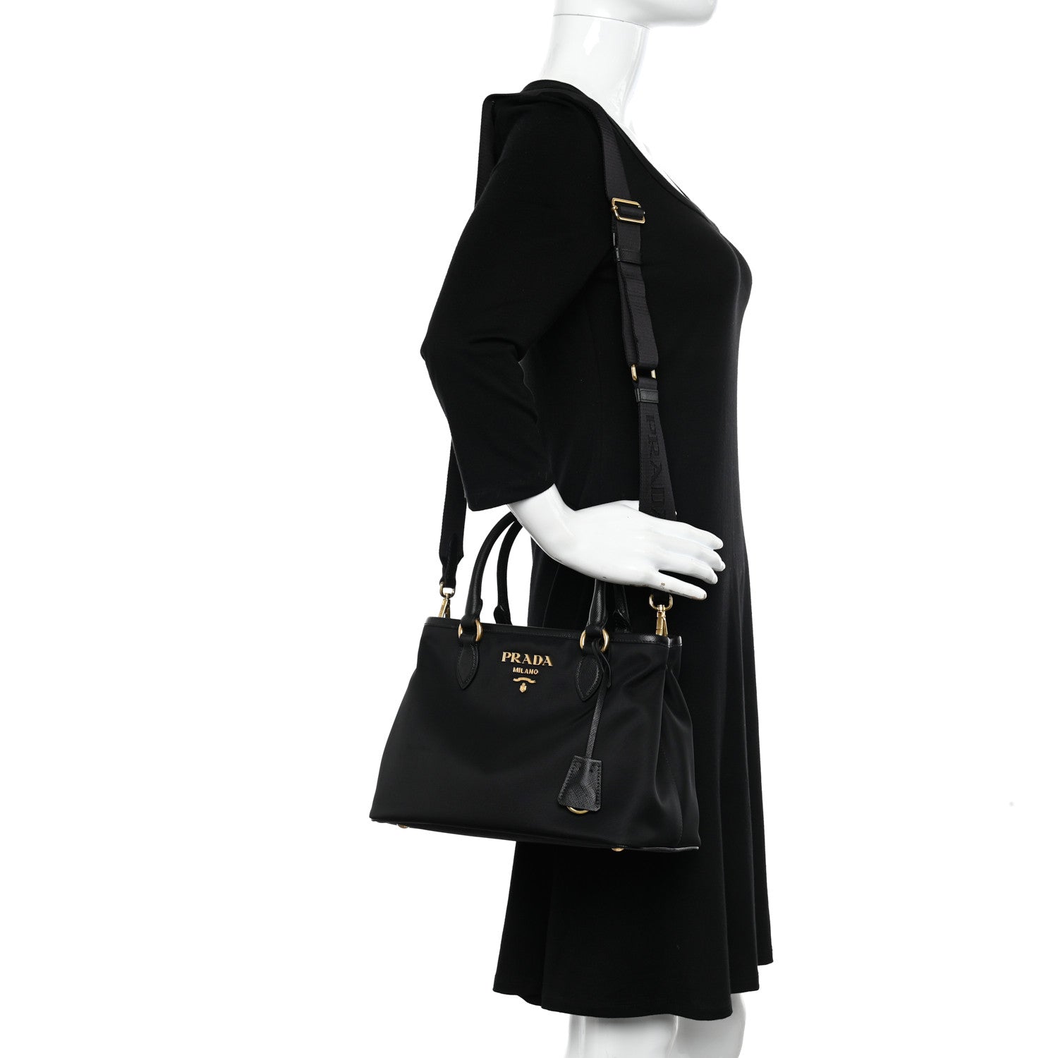 Prada Tessuto Nylon Saffiano Small Tote Black 2 of 9