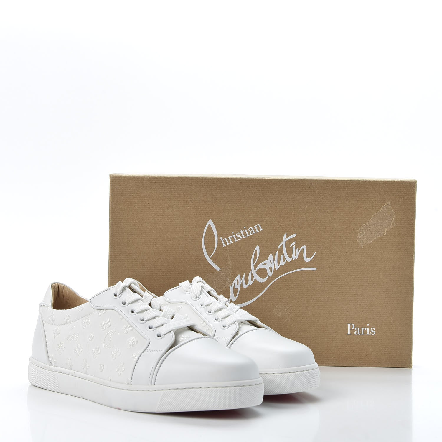 Christian Louboutin Patent Calfskin Embroidered Womens Vieira Flat Sneakers 38.5 White 10 of 10