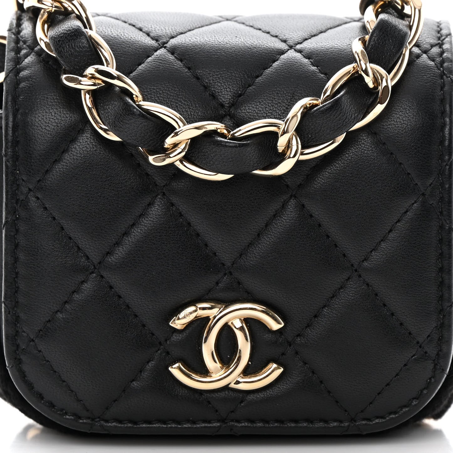 Calfskin Crochet Embroidered Quilted Mini Clutch with Chain Black