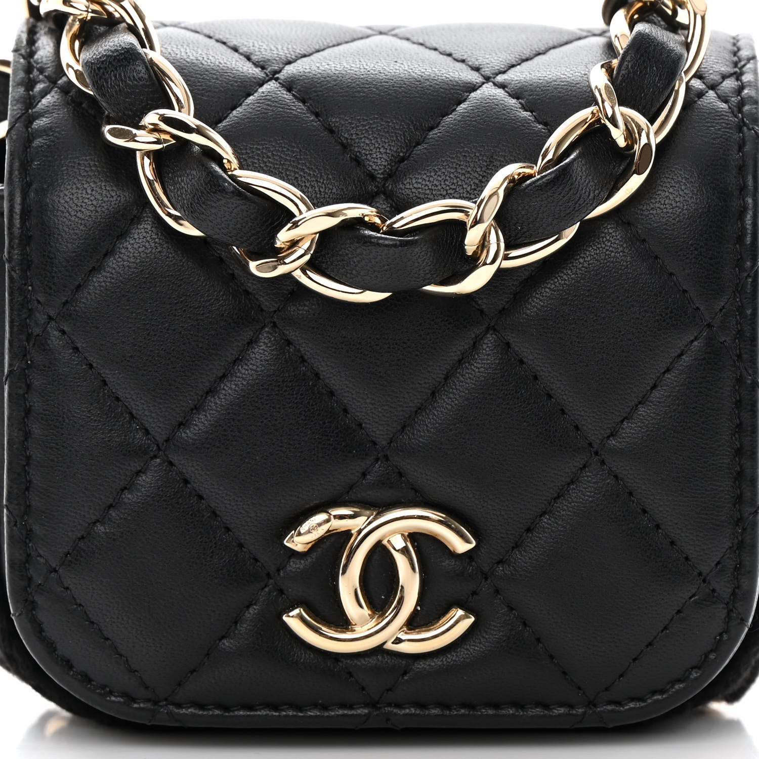 Chanel Calfskin Crochet Embroidered Quilted Mini Clutch with Chain Black 9 of 18