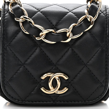 Chanel Calfskin Crochet Embroidered Quilted Mini Clutch with Chain Black 9 of 18