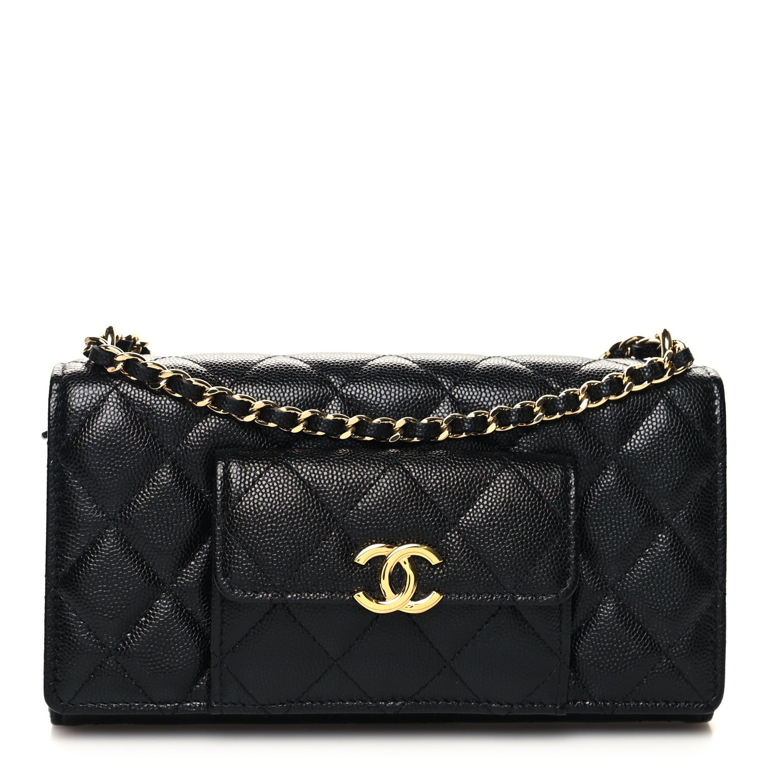Chanel Caviar Quilted Pocket Twins Clutch With Chain Black 1 of 12