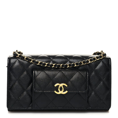 Chanel Caviar Quilted Pocket Twins Clutch With Chain Black 1 of 12