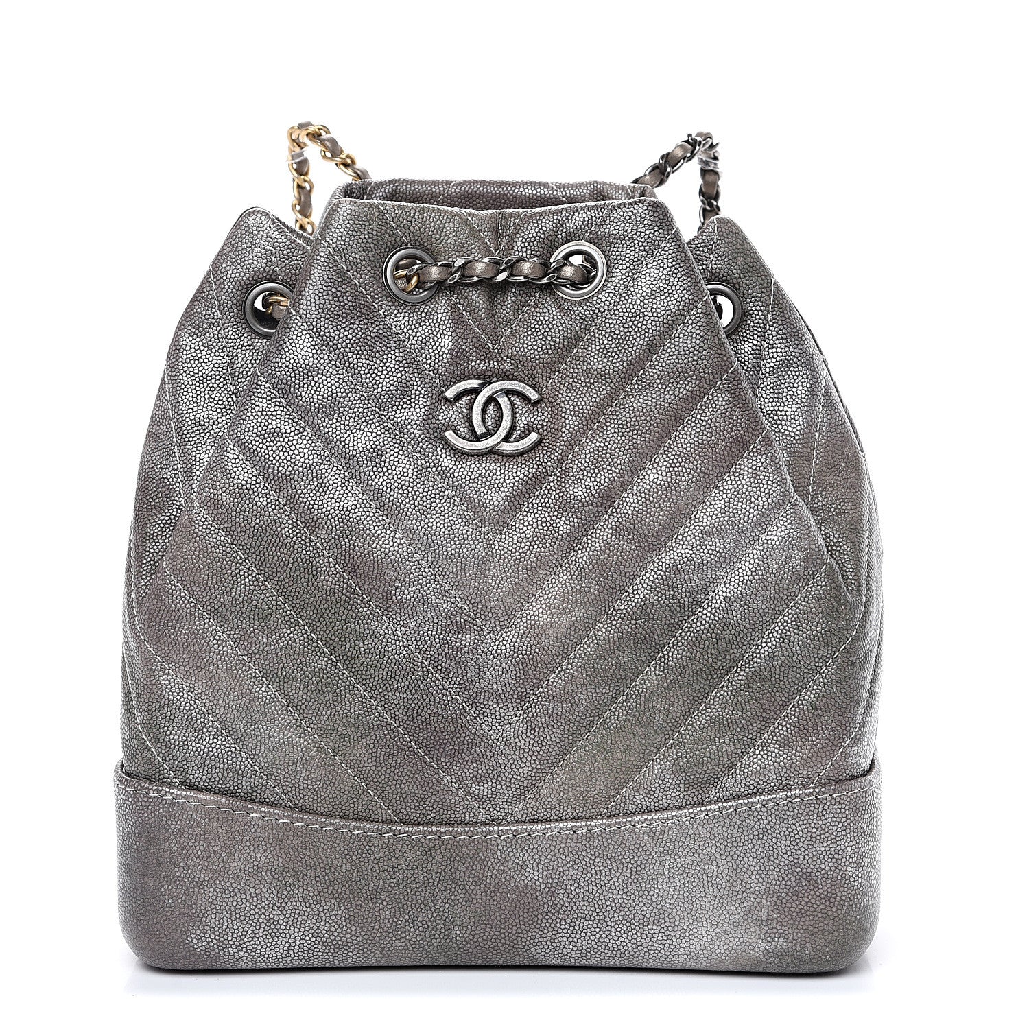 Chanel Metallic Grained Goatskin Chevron Quilted Gabrielle Backpack Silver 1 of 11
