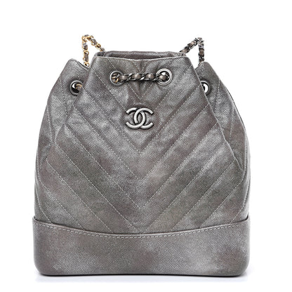 Chanel Metallic Grained Goatskin Chevron Quilted Gabrielle Backpack Silver 1 of 11