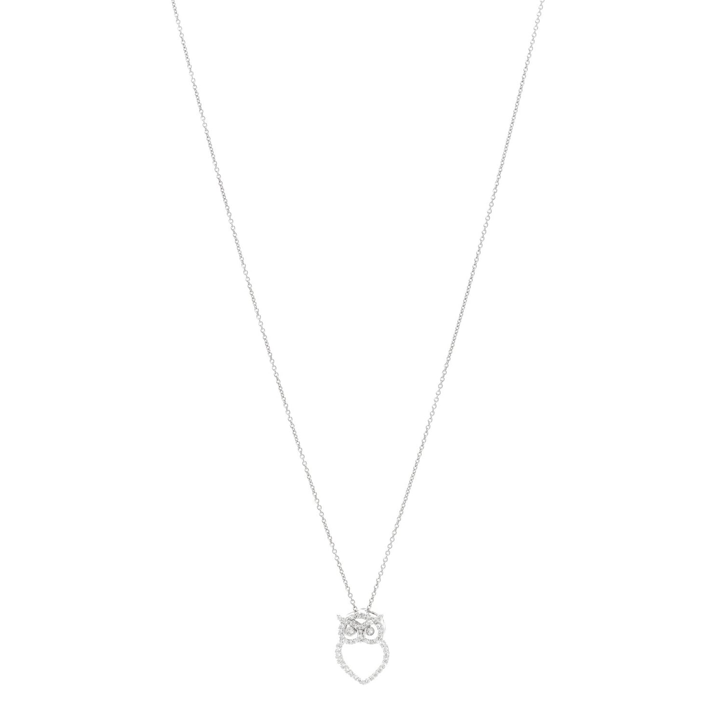 18K White Gold Diamond Tiny Treasures Outline Owl Pendant Necklace